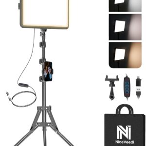 NiceVeedi Photography Lighting, 2800-6500K Dimmable Studio Lights with Tripod & Phone Holder, 73" Video Light for Video Recording/Photography/Live Streaming/YouTube/TikTok/Makeup/Video Calls