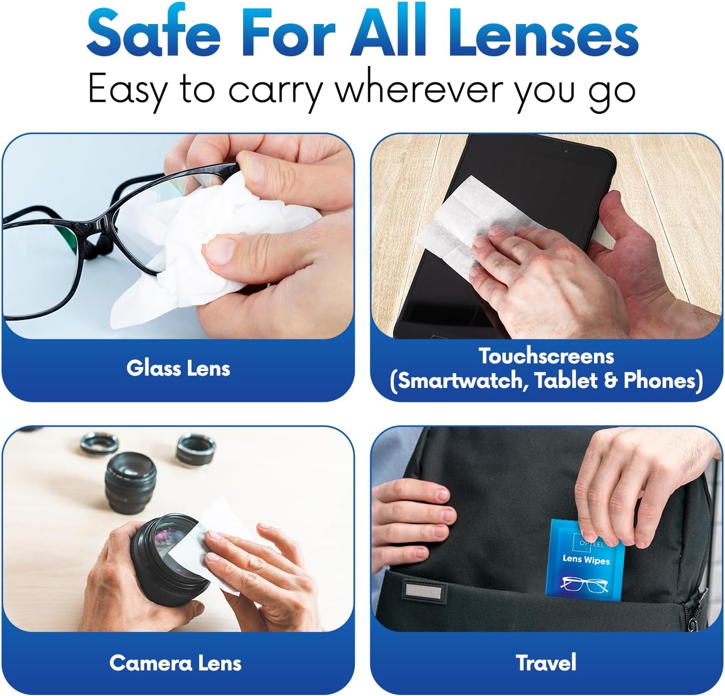 OPTEEL Lens Wipes for Eyeglasses - Pre-moistened Eyeglass Lens Cleaning Wipes - 500 Lens Wipes Individually Wrapped Sracth-Free Streak-Free Eye Glasses Wipes Lens Cleaner for Sunglass & Camera Lens - Image 6